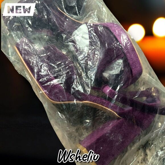 New Wsheliu Purple Velvet Platform Block Heel Sandals – Size 6 - Picture 7 of 10